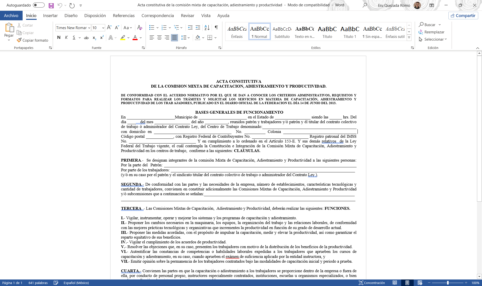 Acta constitutiva de la comisión mixta de capacitación, adiestramiento y productividad - Image 2